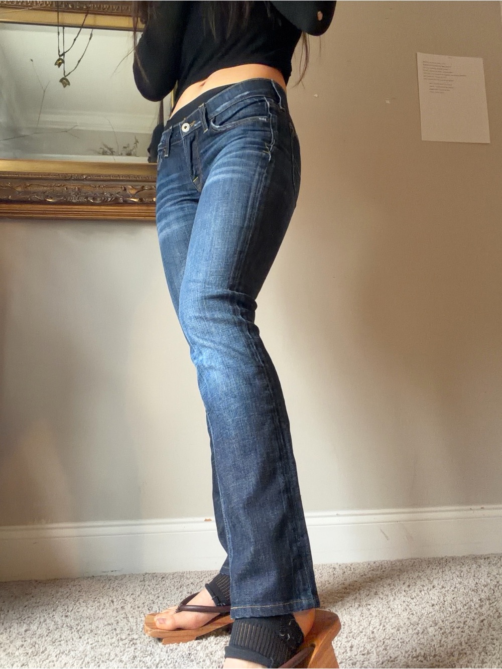 Lucky Legend Low Rise Dark Wash Whiskered Skinny Jeans - Size 26